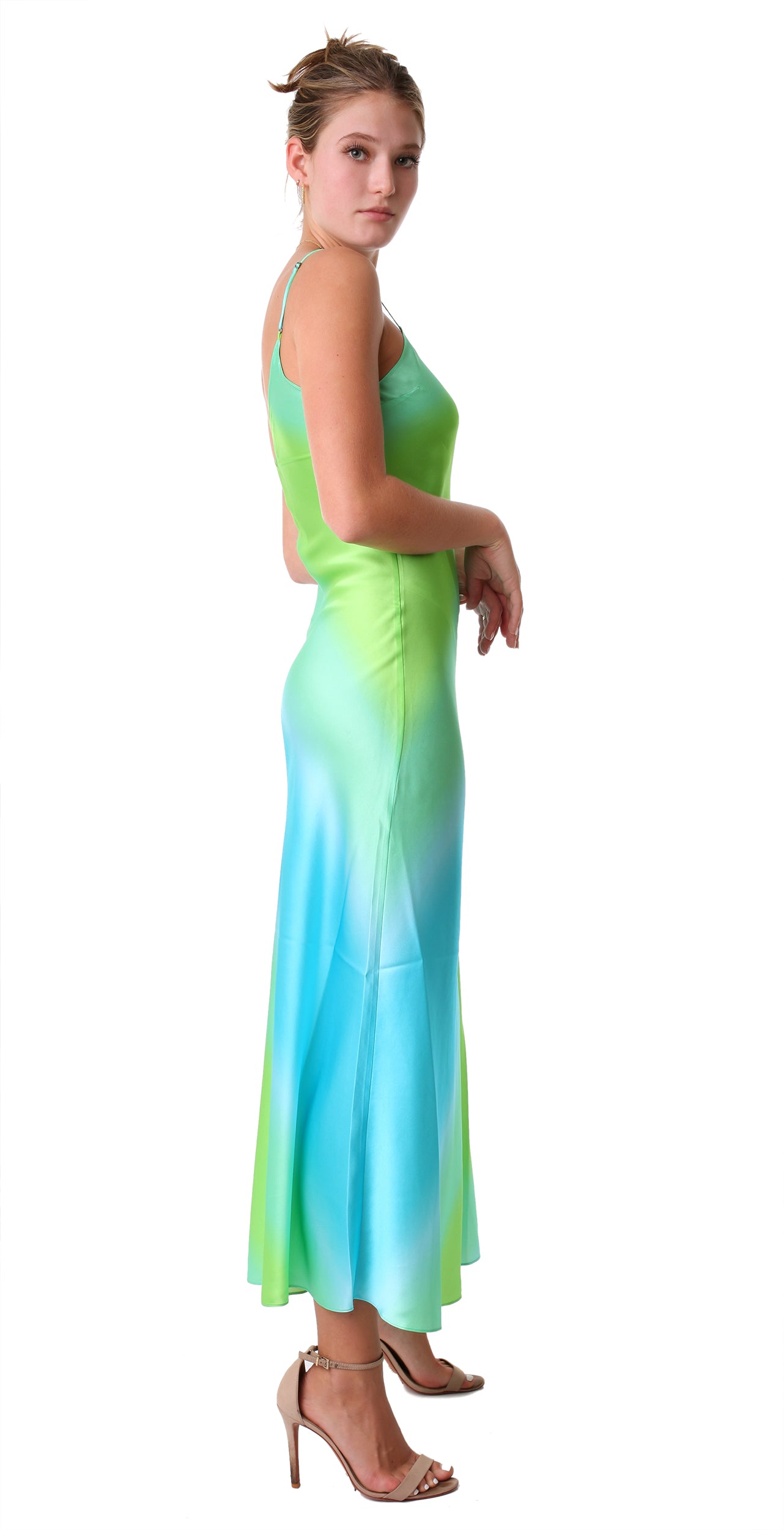 green long slip dress